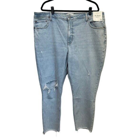 Abercrombie & Fitch Curve Love 35 / 20 S Jeans High Rise Distressed Light Wash - Picture 1 of 9
